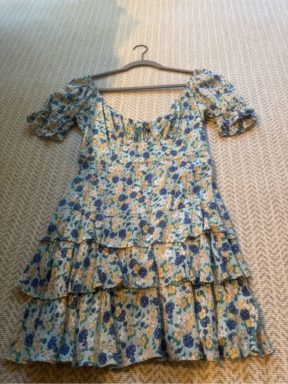 Women’s Floral Tiered Mini Dress - Blue & Yellow